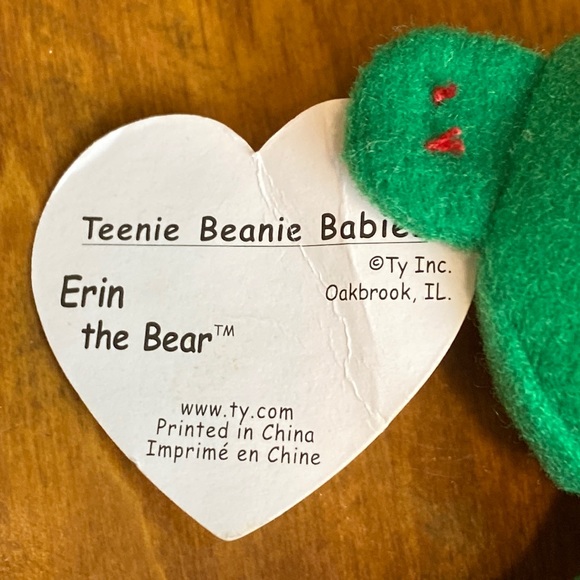 Teenie Beanie Baby, Erin the Bear lucky charm clover - Picture 4 of 7